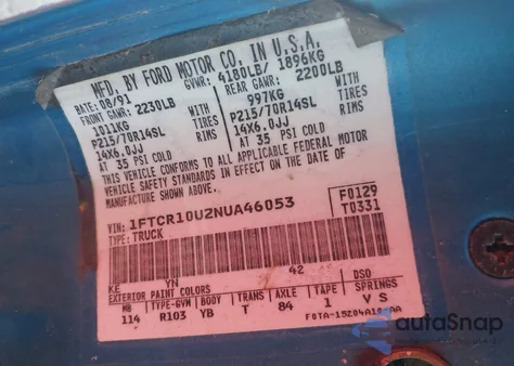 1992 Ford Ranger z USA, uszkodzony, nr VIN 1FTCR10U2NUA46053